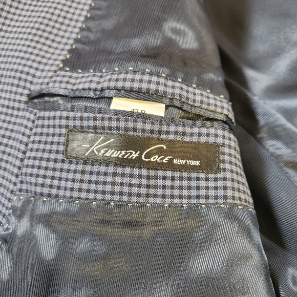 Kenneth Cole Blazer Men's 42R Blue Gingham Check Sport Coat Jacket 100% Wool - Picture 4 of 10